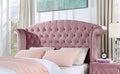 Glam Pink Upholstered Tufted Velvet Like Fabric 4pc Full Size Bed Set Dresser Mirror Nightstand Bedroom Furniture