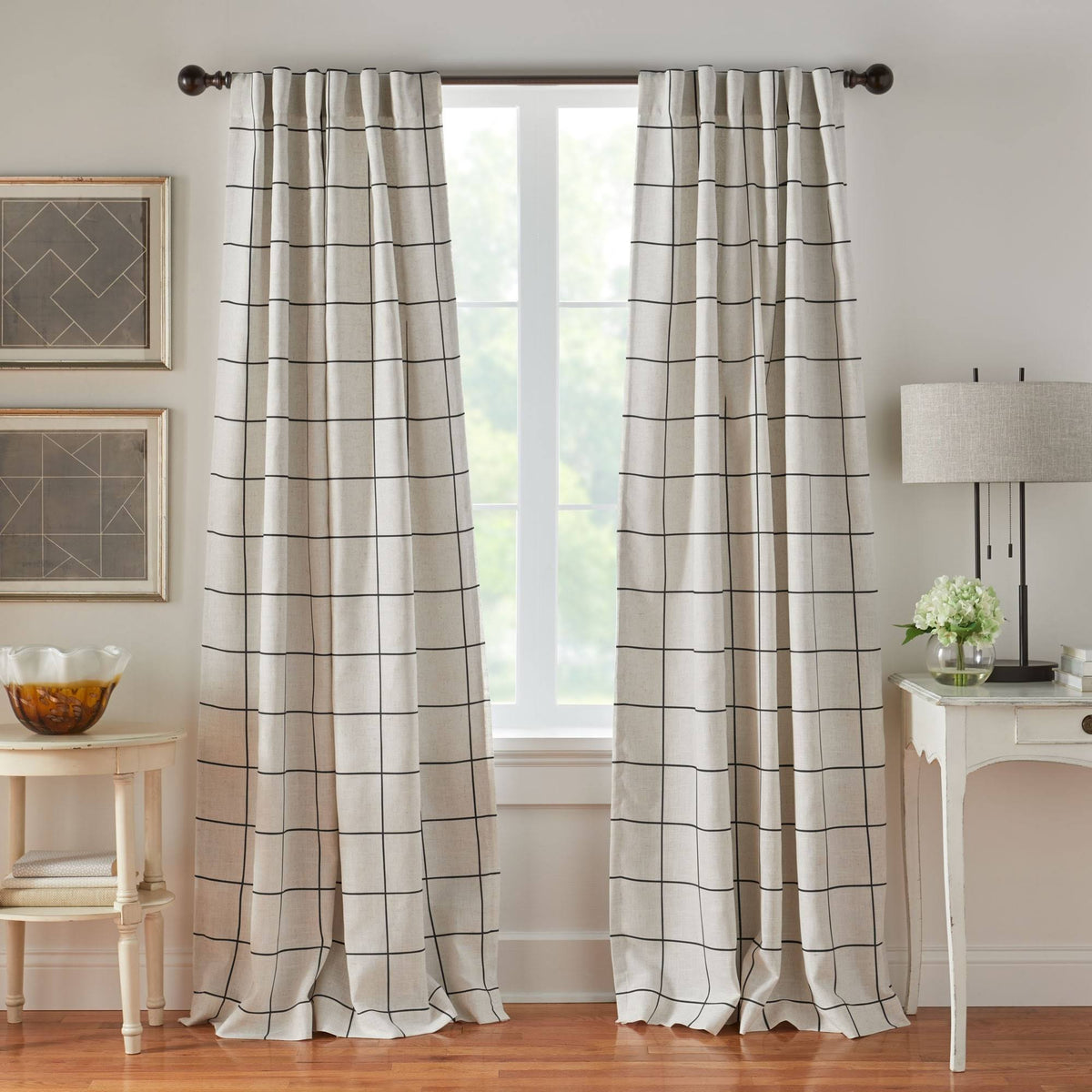 Brighton Windowpane Plaid Blackout Window Curtain Panel 52"x95" / Black