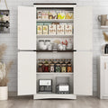 71" Tall Farmhouse Kitchen Pantry Cabinet, 5 Layers Storage Cabinet with Adjustable Shelves, Farmhouse Pantry Cabinet with 4 Barn Doors for Kitchen, Dining Room, Bathroom, Living Room, Rustic White