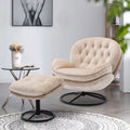 Velvet Swivel Accent Chair with Ottoman, Modern Chaise Lounge Chair with Metal Frame and Footstool, Comfy Armchair Reading Chair for Living Room Bedroom Office, Blue