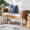 Reiko Handcrafted Natural Rattan Bench with Scalloped Design - Boho Farmhouse Seating for Entryway, Bedroom, or Living Room