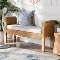 Reiko Handcrafted Natural Rattan Bench with Scalloped Design - Boho Farmhouse Seating for Entryway, Bedroom, or Living Room