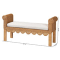 Reiko Handcrafted Natural Rattan Bench with Scalloped Design - Boho Farmhouse Seating for Entryway, Bedroom, or Living Room