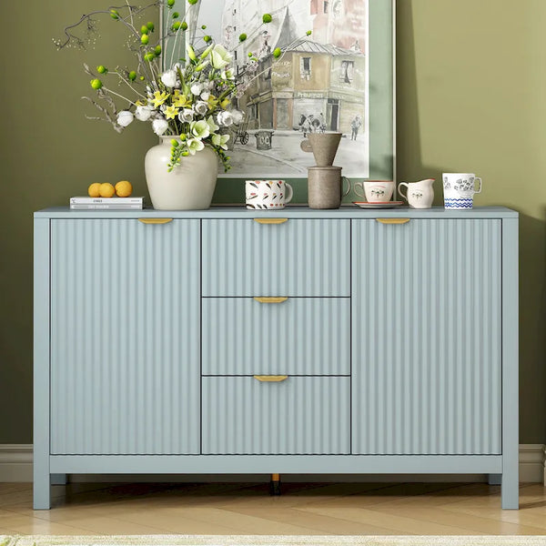 Buffet Sideboard Featuring 3 Adjustable Shelves, 3 Drawers, and Soft-Close Doors