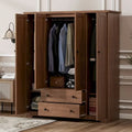 Freestanding 4-Door Wardrobe Armoire with 2 Drawers and Hanging Rods for Clothes Storage