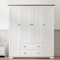Freestanding 4-Door Wardrobe Armoire with 2 Drawers and Hanging Rods for Clothes Storage