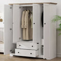 Freestanding 4-Door Wardrobe Armoire with 2 Drawers and Hanging Rods for Clothes Storage