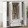 Freestanding 4-Door Wardrobe Armoire with 2 Drawers and Hanging Rods for Clothes Storage