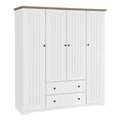 Freestanding 4-Door Wardrobe Armoire with 2 Drawers and Hanging Rods for Clothes Storage