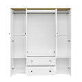 Freestanding 4-Door Wardrobe Armoire with 2 Drawers and Hanging Rods for Clothes Storage