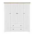 Freestanding 4-Door Wardrobe Armoire with 2 Drawers and Hanging Rods for Clothes Storage
