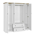 Freestanding 4-Door Wardrobe Armoire with 2 Drawers and Hanging Rods for Clothes Storage