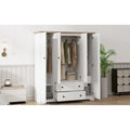 Freestanding 4-Door Wardrobe Armoire with 2 Drawers and Hanging Rods for Clothes Storage