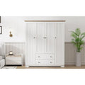 Freestanding 4-Door Wardrobe Armoire with 2 Drawers and Hanging Rods for Clothes Storage