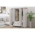 Freestanding 4-Door Wardrobe Armoire with 2 Drawers and Hanging Rods for Clothes Storage