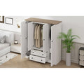 Freestanding 4-Door Wardrobe Armoire with 2 Drawers and Hanging Rods for Clothes Storage