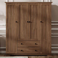 Freestanding 4-Door Wardrobe Armoire with 2 Drawers and Hanging Rods for Clothes Storage