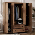 Freestanding 4-Door Wardrobe Armoire with 2 Drawers and Hanging Rods for Clothes Storage