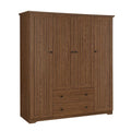 Freestanding 4-Door Wardrobe Armoire with 2 Drawers and Hanging Rods for Clothes Storage