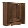 Freestanding 4-Door Wardrobe Armoire with 2 Drawers and Hanging Rods for Clothes Storage