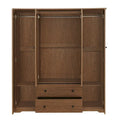 Freestanding 4-Door Wardrobe Armoire with 2 Drawers and Hanging Rods for Clothes Storage