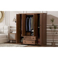 Freestanding 4-Door Wardrobe Armoire with 2 Drawers and Hanging Rods for Clothes Storage