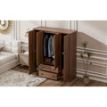 Freestanding 4-Door Wardrobe Armoire with 2 Drawers and Hanging Rods for Clothes Storage