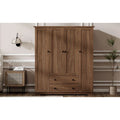 Freestanding 4-Door Wardrobe Armoire with 2 Drawers and Hanging Rods for Clothes Storage