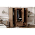 Freestanding 4-Door Wardrobe Armoire with 2 Drawers and Hanging Rods for Clothes Storage