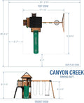 Backyard Discovery Canyon Creek Cedar Wood Swing Set with Wave Slide. Clubhouse. Play Kitchen. Picnic Area. Belt Swings. Web Swing. Rock Wall. Balconies. Playhouse. Step Ladder. Outdoor Playset - Grey Slide