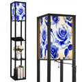 Floor Lamp with Shelves, Modern Dimmable Standing Lamp Floral Corner Display Bookshelf Lamp with 2 USB & 1 Power Outlet for Living Room & Bedroom