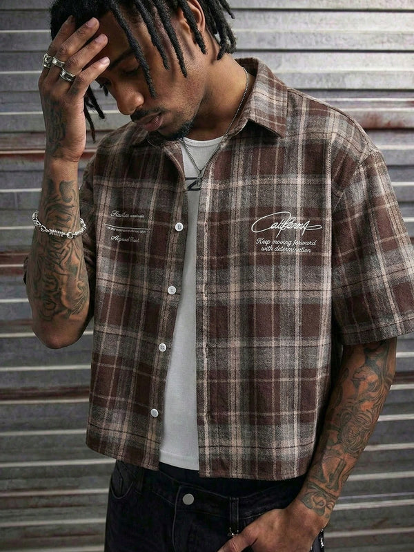 AXEPEAK Men's Loose Fit PU Short Sleeve Shirt, Streetwear Inspired