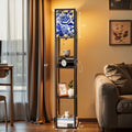 Floor Lamp with Shelves, Modern Dimmable Standing Lamp Floral Corner Display Bookshelf Lamp with 2 USB & 1 Power Outlet for Living Room & Bedroom