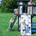 Backyard Discovery Canyon Creek Cedar Wood Swing Set with Wave Slide. Clubhouse. Play Kitchen. Picnic Area. Belt Swings. Web Swing. Rock Wall. Balconies. Playhouse. Step Ladder. Outdoor Playset