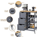 Kitchen Island Cart on Wheels with Storage, Rolling Bar Cart with Solid Wood Top and 3 Drawers, 3 Removable Shelves, Serving Utility Carts for Dining Room/Small Kitchen, Dark Gray ???