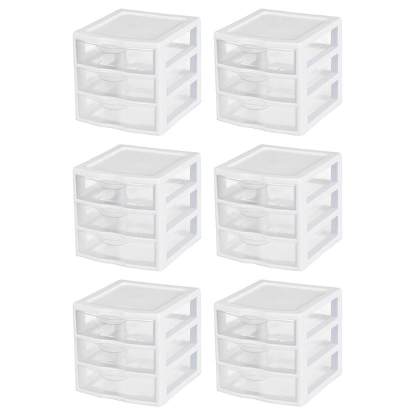 6 Sterilite 20738006 Small Compact Countertop 3 Drawer Desktop Storage Unit