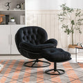 Velvet Swivel Accent Chair with Ottoman, Modern Chaise Lounge Chair with Metal Frame and Footstool, Comfy Armchair Reading Chair for Living Room Bedroom Office, Blue