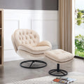 Velvet Swivel Accent Chair with Ottoman, Modern Chaise Lounge Chair with Metal Frame and Footstool, Comfy Armchair Reading Chair for Living Room Bedroom Office, Blue