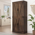 71" Tall Farmhouse Kitchen Pantry Cabinet, 5 Layers Storage Cabinet with Adjustable Shelves, Farmhouse Pantry Cabinet with 4 Barn Doors for Kitchen, Dining Room, Bathroom, Living Room, Rustic White
