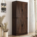 71" Tall Farmhouse Kitchen Pantry Cabinet, 5 Layers Storage Cabinet with Adjustable Shelves, Farmhouse Pantry Cabinet with 4 Barn Doors for Kitchen, Dining Room, Bathroom, Living Room, Rustic White