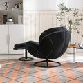 Velvet Swivel Accent Chair with Ottoman, Modern Chaise Lounge Chair with Metal Frame and Footstool, Comfy Armchair Reading Chair for Living Room Bedroom Office, Blue