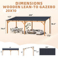 AECOJOY 20' x 10' Outdoor Wooden Gazebo, Patio Lean to Hardtop Pergolas and Gazebos