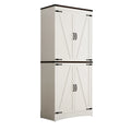 71" Tall Farmhouse Kitchen Pantry Cabinet, 5 Layers Storage Cabinet with Adjustable Shelves, Farmhouse Pantry Cabinet with 4 Barn Doors for Kitchen, Dining Room, Bathroom, Living Room, Rustic White
