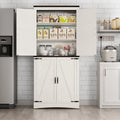 71" Tall Farmhouse Kitchen Pantry Cabinet, 5 Layers Storage Cabinet with Adjustable Shelves, Farmhouse Pantry Cabinet with 4 Barn Doors for Kitchen, Dining Room, Bathroom, Living Room, Rustic White