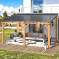 AECOJOY 14' x 10' Outdoor Wooden Gazebo, Patio Lean to Hardtop Pergolas and Gazebos