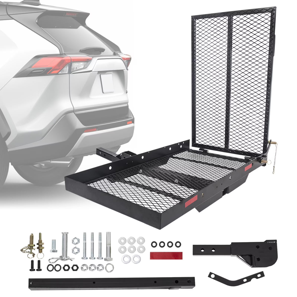 HECASA Hitch Mounted Cargo Carrier Mobility Scooter and Wheelchair Carrier Rack with Loading Ramp Luggage Basket Disability Medical Lift Rack