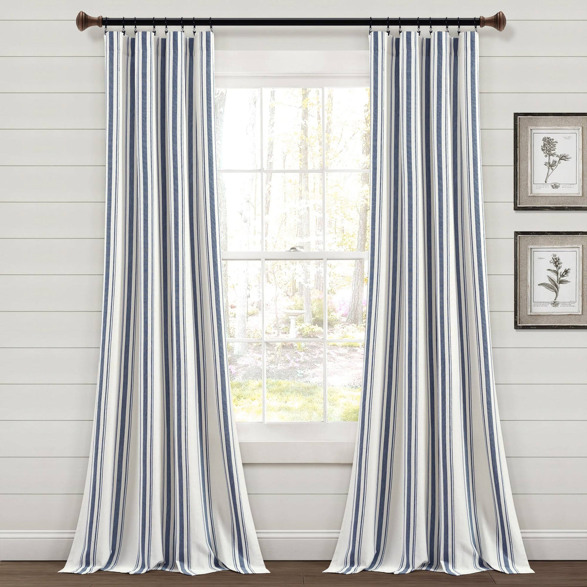 Lush Decor Farmhouse Stripe Yarn Dyed Cotton Window Curtain Panel Pair - 84" x 42" - Navy