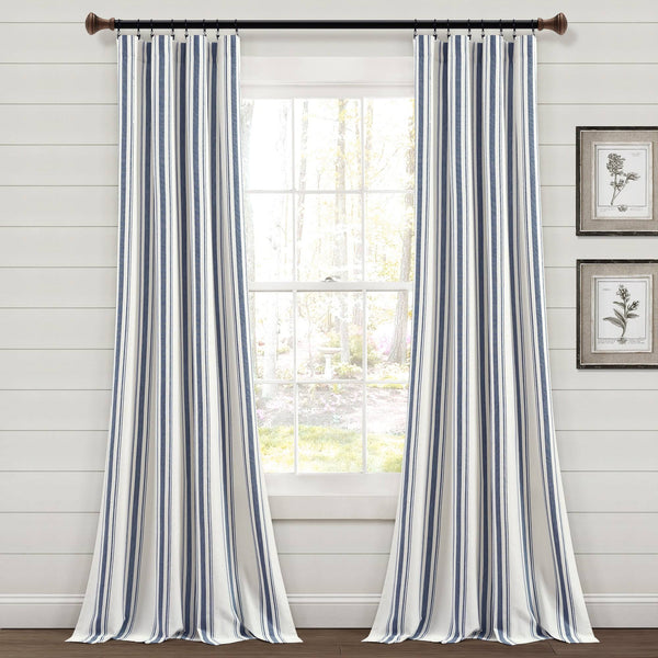 Lush Decor Farmhouse Stripe Yarn Dyed Cotton Window Curtain Panel Pair - 84" x 42" - Navy