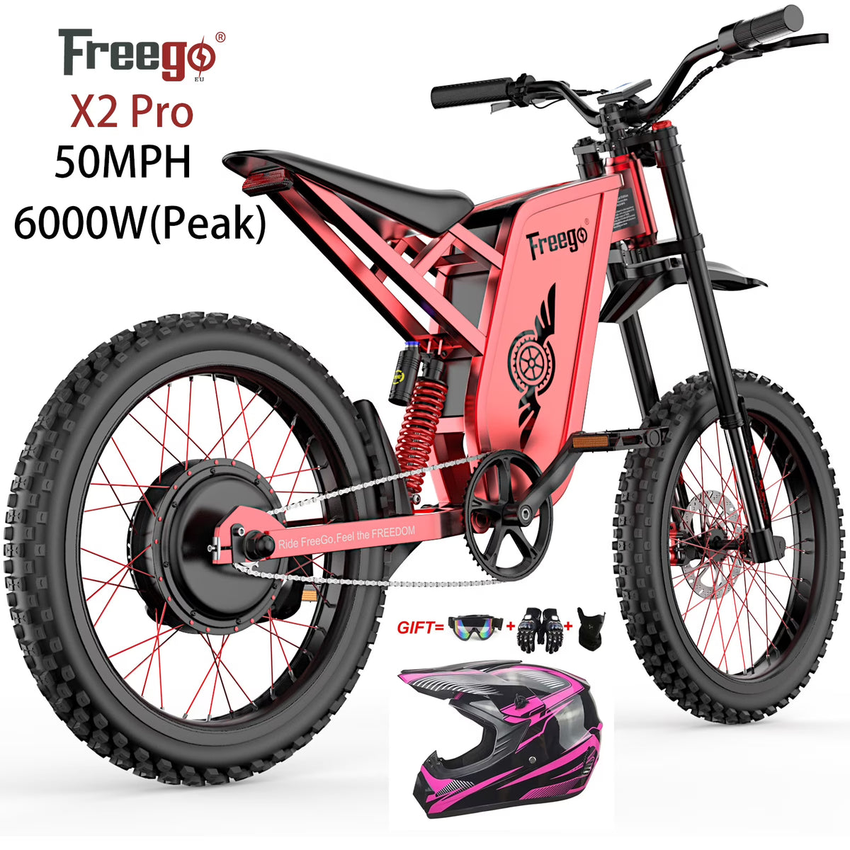 6000W(Peak) Motor 60V/35ah Battery, Freego X2pro Electric Motorcycle for Adults, Electric Bike 50MPH/7 Speed Off Road Electric Bicycle, 19x2 Full Suspension/Four - Piston Hydraulic Brake UL2849MTB