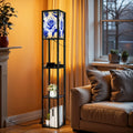 Floor Lamp with Shelves, Modern Dimmable Standing Lamp Floral Corner Display Bookshelf Lamp with 2 USB & 1 Power Outlet for Living Room & Bedroom